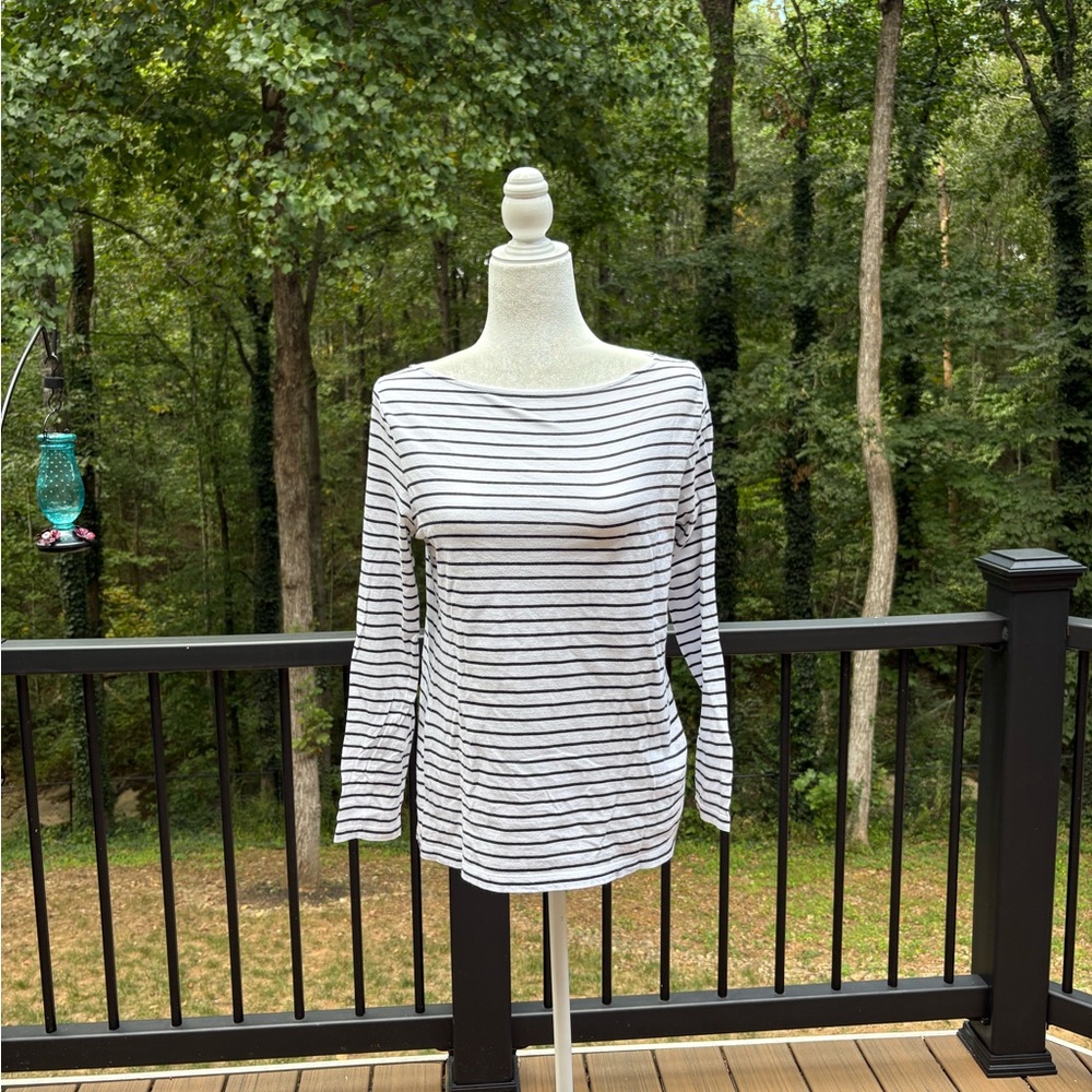 ANN MASHBURN Black and White Striped Long Sleeve Top